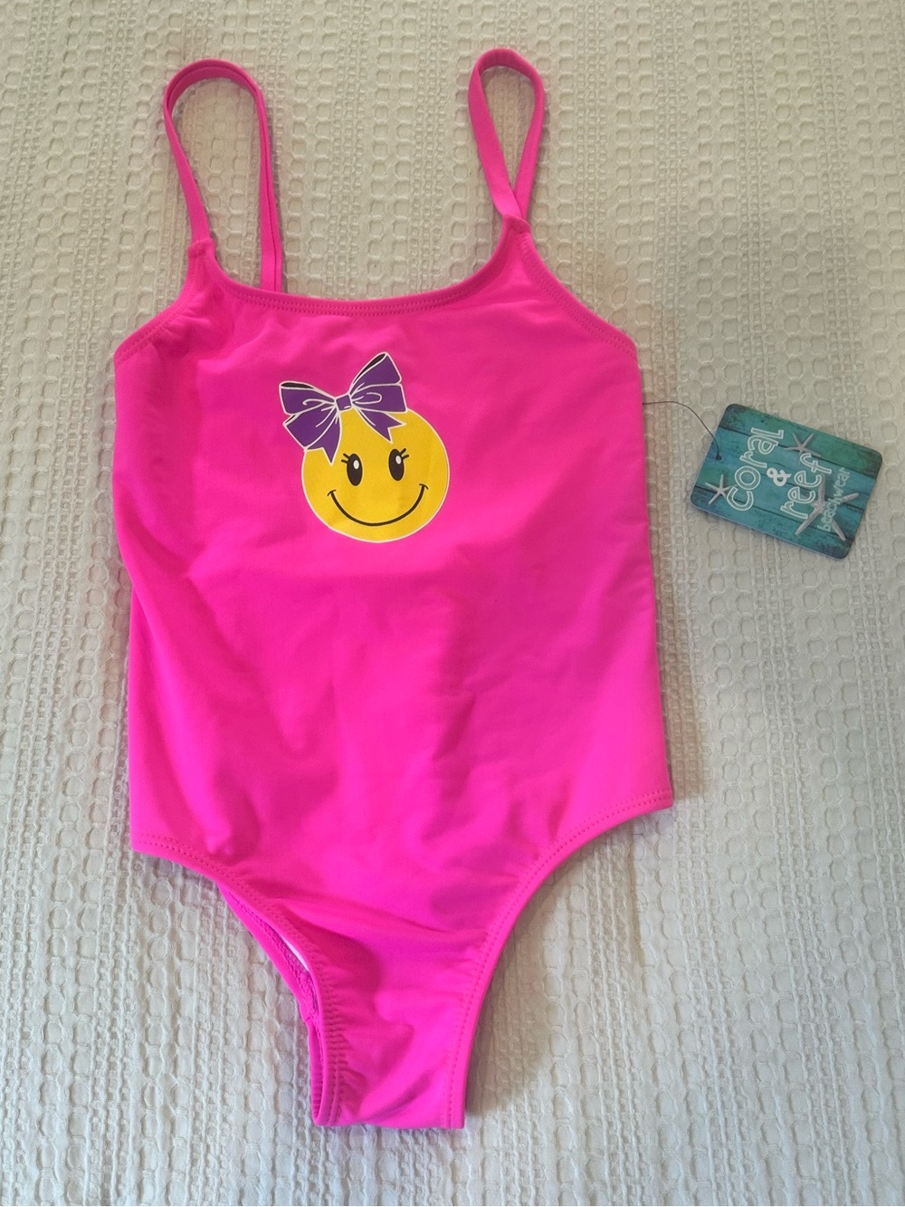 NWT! Coral & Reef Girls Bathing Suit Hot Pink Smiley Emoji Size 6x